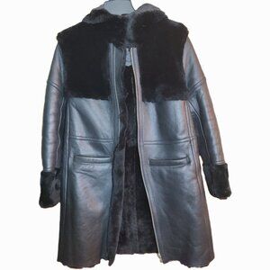 MAJE 38 sz4 SHEARLING Sheepskin Fur Leather Gwette Coat Black Acne Sandro